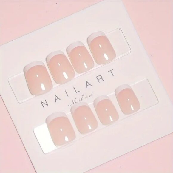 🦋3For$20🦋 NWT Lucky Nails Pink and White French Style Glossy Press-On Nails - Picture 1 of 13